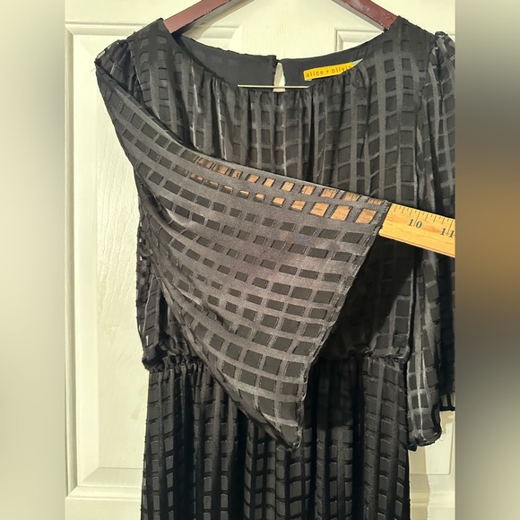 ALICE + OLIVIA Small Black Silk Blend Semi-Sheer Windowpane Little Black Dress - Picture 7 of 11